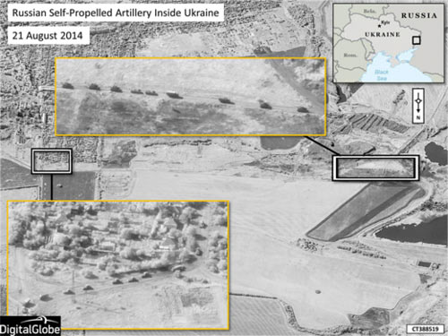 Ουκρανία - δορυφορική εικόνα που σύμφωνα με το ΝΑΤΟ φανερώνει ρωσικές στρατιωτικές δυνάμεις να κινούνται σε σχηματισμό φάλαγγας