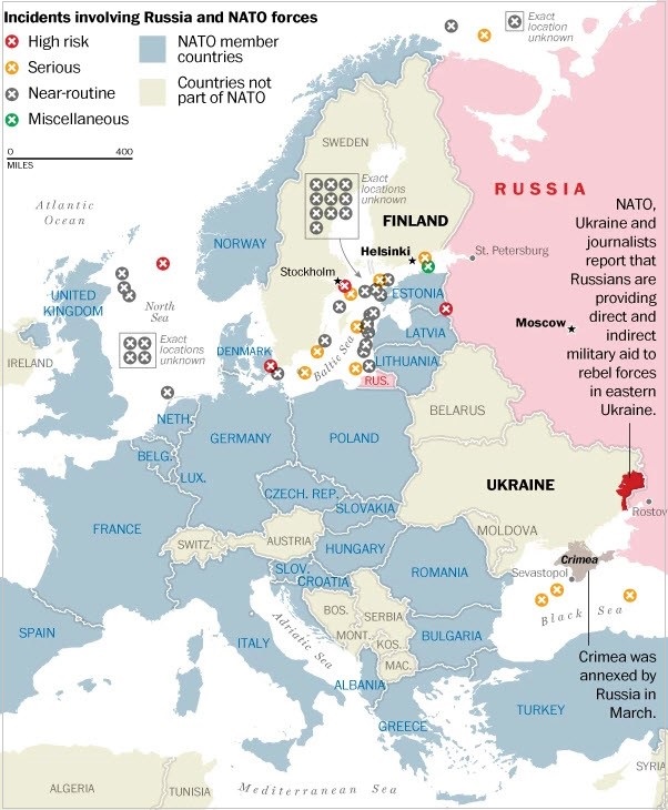 Ρωσία, ΝΑΤΟ – καταγεγραμμένα επεισόδια μεταξύ των δυνάμεων του ΝΑΤΟ και της Ρωσίας.